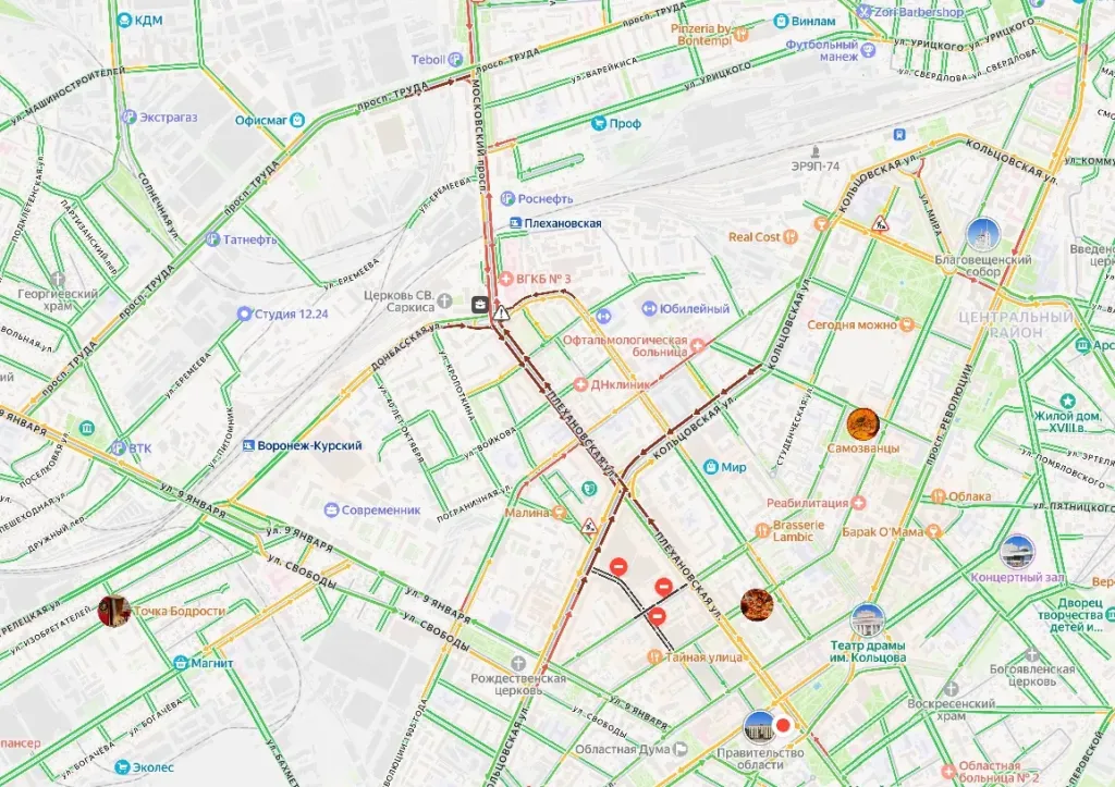 Днём 27 октября Воронеж сковали трёхбалльные пробки